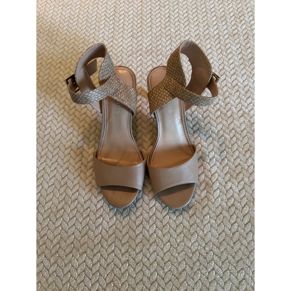 The Limited Penelope Tan Snakeskin Ankle Strap Kitten Heel Sandals Size 8.5 M